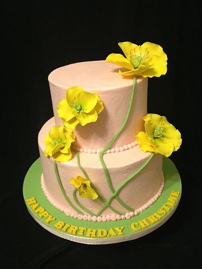 Pink An d Yellow Poppy cake - Cake by Elizabeth