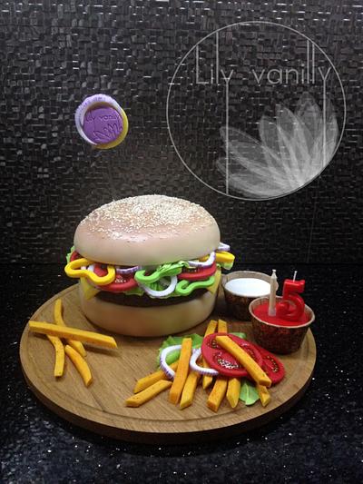 Like a real cheeseburger, isn't it? - Cake by Lily Vanilly