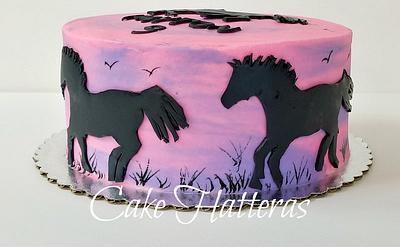 Sunset with horses - Cake by Donna Tokazowski- Cake Hatteras, Martinsburg WV