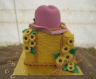 Hay bale, cowgirl hat and sunflowers - Cake by Michelle