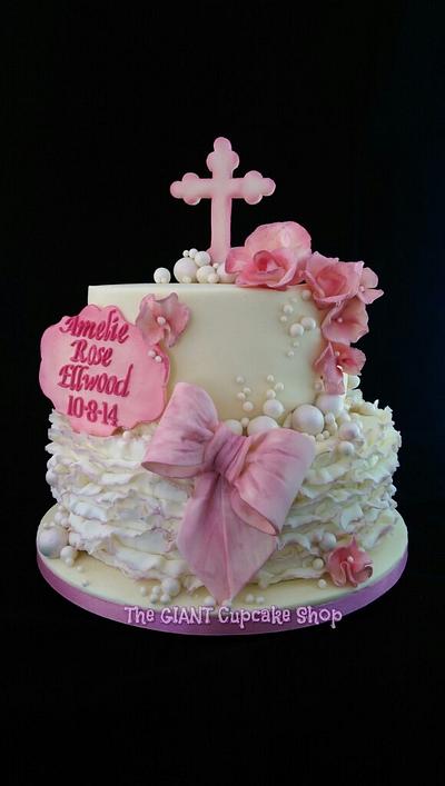Pink and Ivory Christening - Cake by Amelia Rose Cake Studio