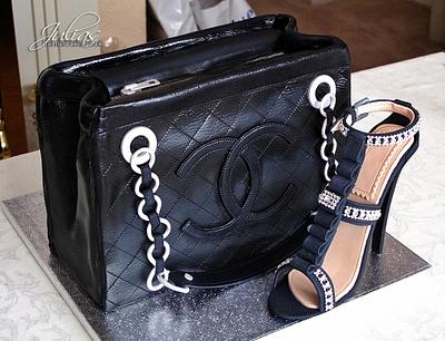 Chanel handbag cake with sugar shoe - Cake by Premierbakes (Julia)