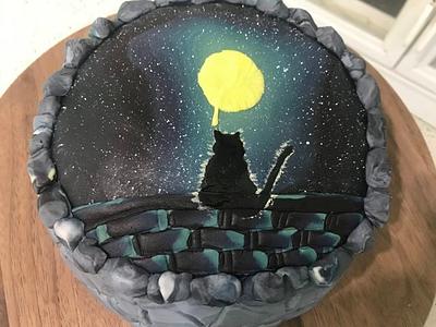 Simple decoration with painted cat silhouette - Cake by alek0