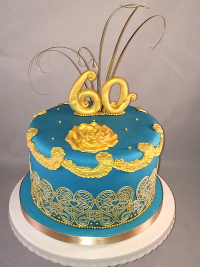 Turquoise and gold 60th birthday cake - Cake by Nicole Culliford