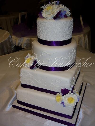 purple & yellow wedding - Cake by kathy 