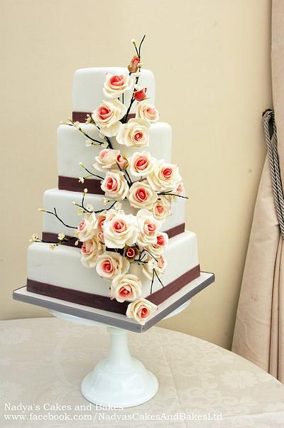 Roses and blossom branches wedding cake - Cake by Nadya