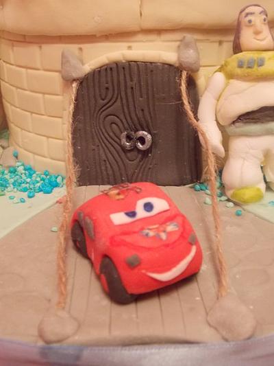 Disney Castle with Lightning McQueen,Mickey,Peterpan and Buzz - Cake by CupNcakesbyivy