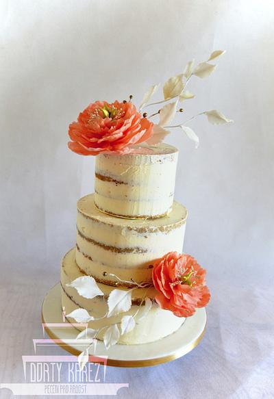Semi naked wedding cake with sugar flowers - Cake by Lenka Budinova - Dorty Karez