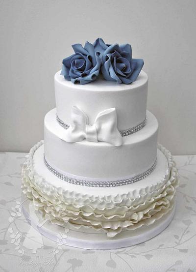 Royal Blue Rose & Ombre Ruffle Wedding Cake - Cake by Bethany - The Vintage Rose Cake Company