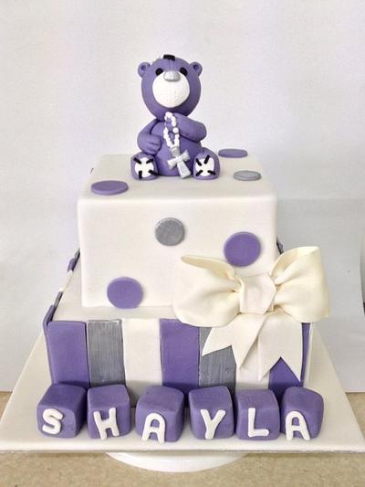Purple teddy christening cake - Cake by Kathy Cope