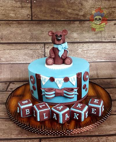 Cute teddy christening cake - Cake by Karen Keaney