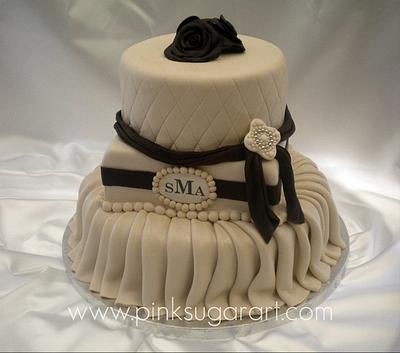 Ivory & Brown Wedding Cake - Cake by PinkSugarArt