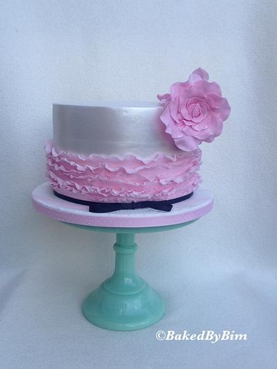 Pearl lustre, pink ruffles & roses  - Cake by Bim- Baked By Bim
