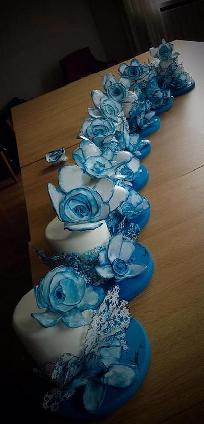blue cakes, wafer paper flower from my course Mendrisio 10/05/2014 - Cake by Lucia Simeone