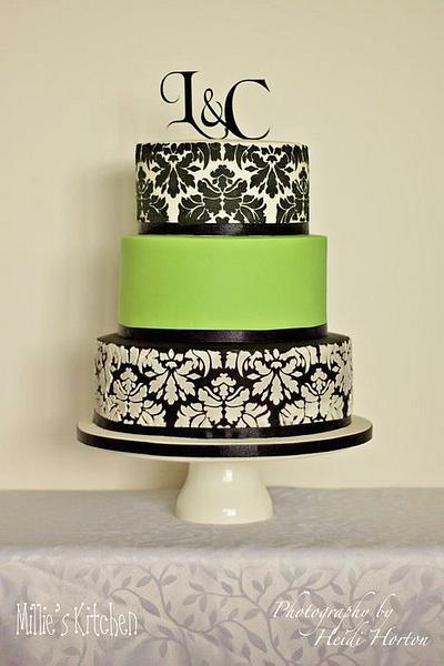 Lime Green Stencilled Wedding Cake - Cake by Emily