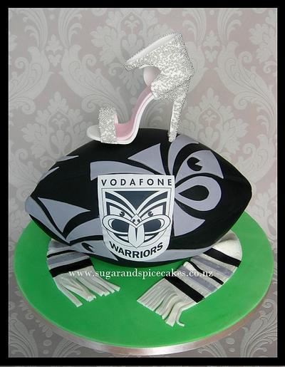 Warriors Rugby and Stiletto Grooms' cake - Cake by Mel_SugarandSpiceCakes