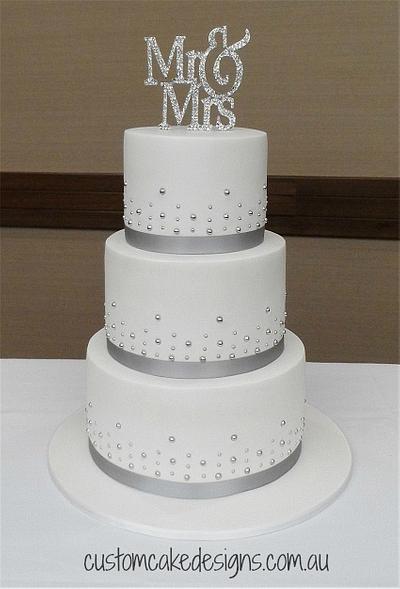 Simple Silver and White Wedding Cake - Cake by Custom Cake Designs