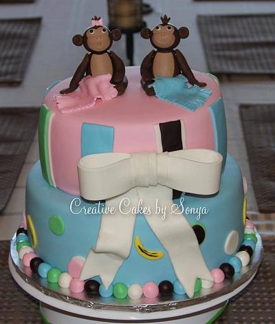 Monkey Twins Baby Shower Cake - Cake by Sonya