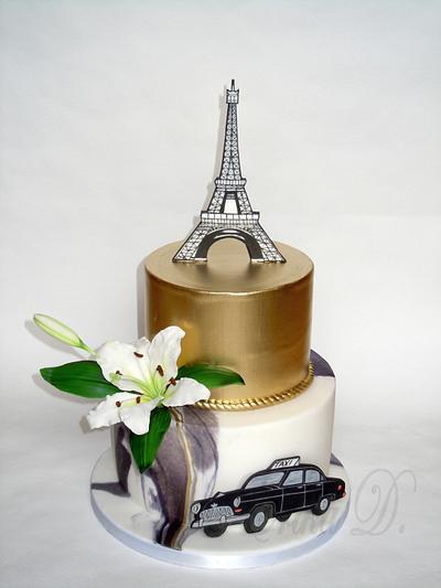 eiffel,taxi,lily - Cake by Derika