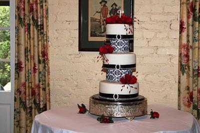Red Black White and Bling Wedding Cake - Cake by Knyla Harris