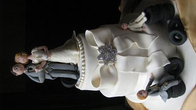 Wedding cake with family and....tyres - Cake by Novel-T Cakes