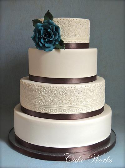 Alternating Lace and Satin Ribbon Wedding Cake - Cake by Alisa Seidling