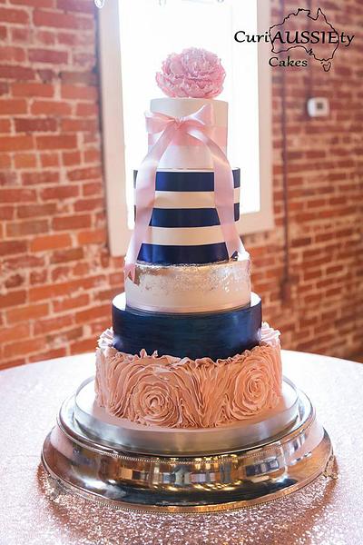 Blush pink and Navy blue wedding cake - Cake by CuriAUSSIEty  Cakes