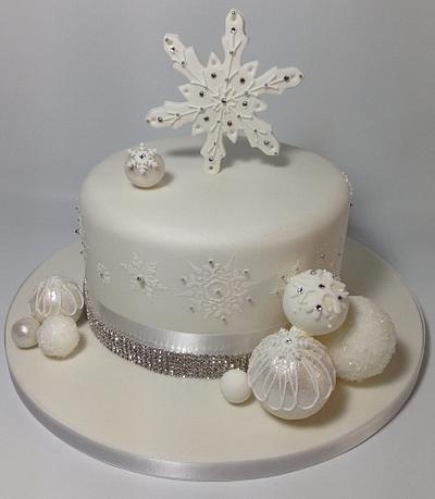 White christmas snowflake snowball christmas cake. - Cake by pontycarlocakes