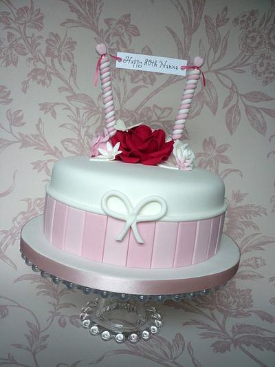 Pink, white & red 80th birthday cake - Cake by Isabelle Bambridge