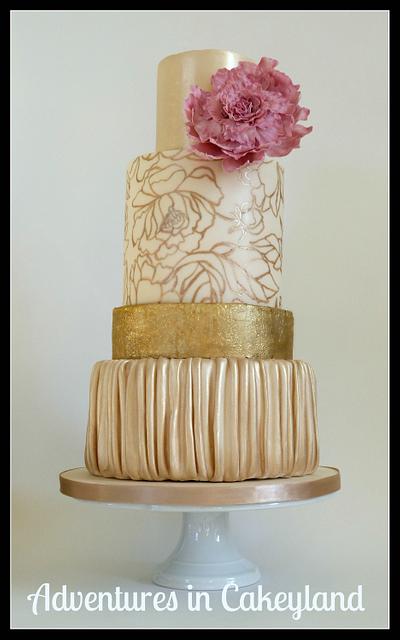 Gold, pleats and peony - Cake by Adventures in Cakeyland