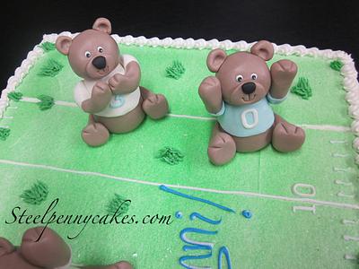 Football playing teddy bears - Cake by Steel Penny Cakes, Elysia Smith