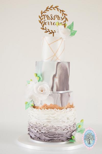 Marble Rose Gold Wafer Peony Wedding Cake - Cake by Sugar Tree Cakerie