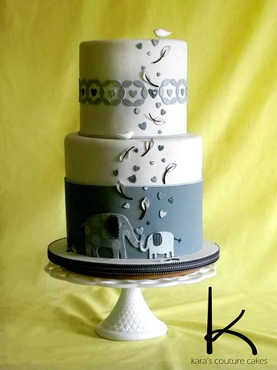 Elephant Themed Baby Shower Cake in Shades of Gray - Cake by Kara Andretta - Kara's Couture Cakes