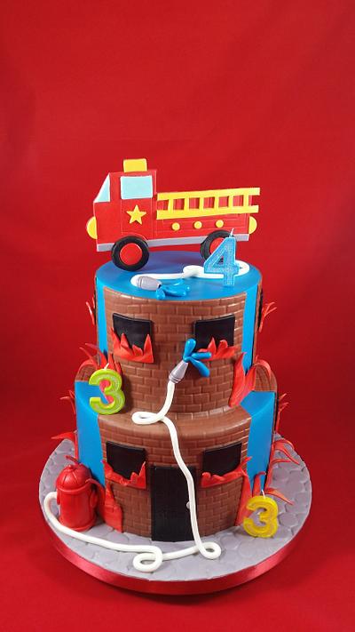 Fire Truck & firehouse cake - Cake by Lisa-Jane Fudge