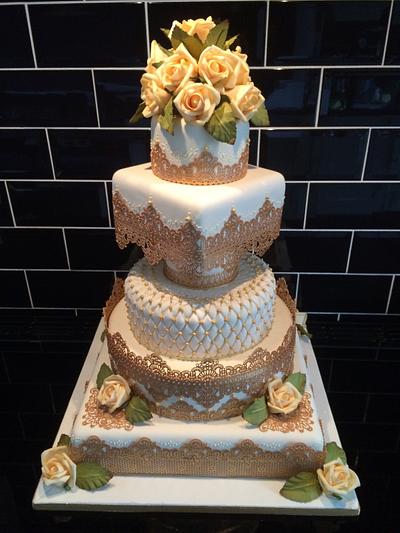 Gold cake lace  - Cake by Paul of Happy Occasions Cakes.