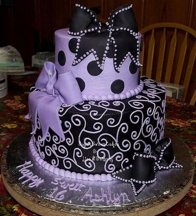Sweet 16 ~ Bows, Scrolls, & Polka Dots - Cake by Sugar Sweet Cakes