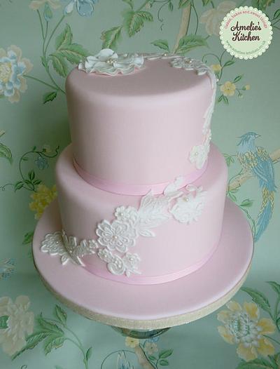 Blush pink lace and pearls - Cake by Helen Ward