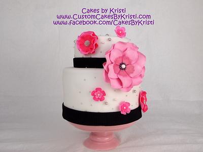 Modern Pink Flowers w/ Silver Dragees - Cake by Cakes By Kristi