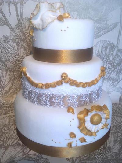 Gold ruffles and Lace - Cake by PetiteSweet-Cake Boutique