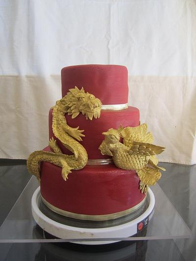 Dragon & Phoenix Wedding Cake and Cupake Display - Cake by Meredyth Hite