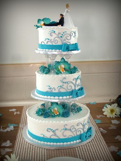 Teal & Silver Wedding - Cake by BeckysSweets