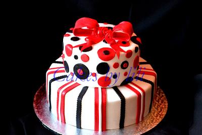 Red, white and black: dots-and-stripes  - Cake by Lize van den Heever