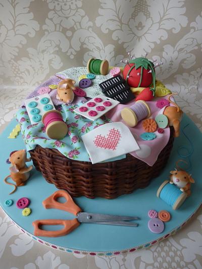 Cheeky mice in sewing basket! - Cake by Cakes by Verity