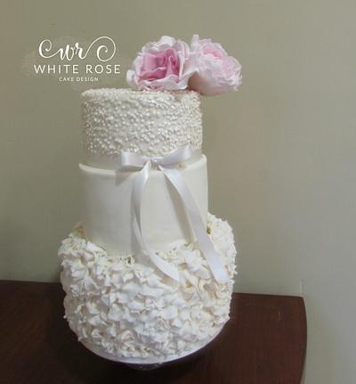 Three Tier Ruffles and Sequins Wedding Cake - Cake by White Rose Cake Design