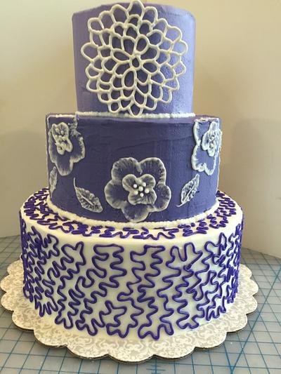 Royal Icing Purple Cake with Applique, Brush Embroidery and Cornelli Lace - Cake by Joliez