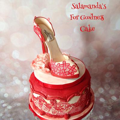 Red lace heels - Cake by Salamanda