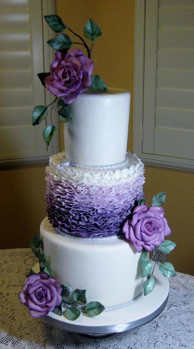Purple Ombre frills with purple roses - Cake by sking