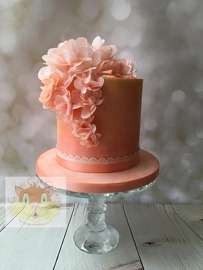 Peach wafer flowers cake - Cake by Elaine - Ginger Cat Cakery 