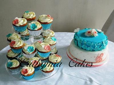 Coral and Turquoise Wedding Cake - Cake by Eva