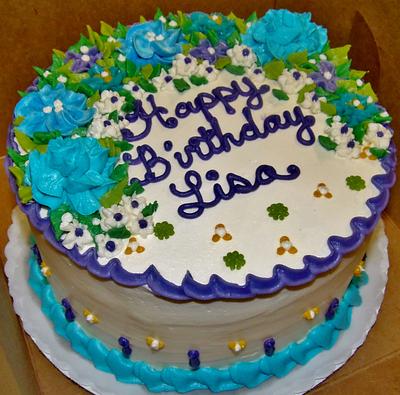 Simple blue and purple buttercream flowers - Cake by Nancys Fancys Cakes & Catering (Nancy Goolsby)